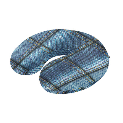 Jean Patchwork Pattern Print Design 02 U-Shaped Travel Neck Pillow