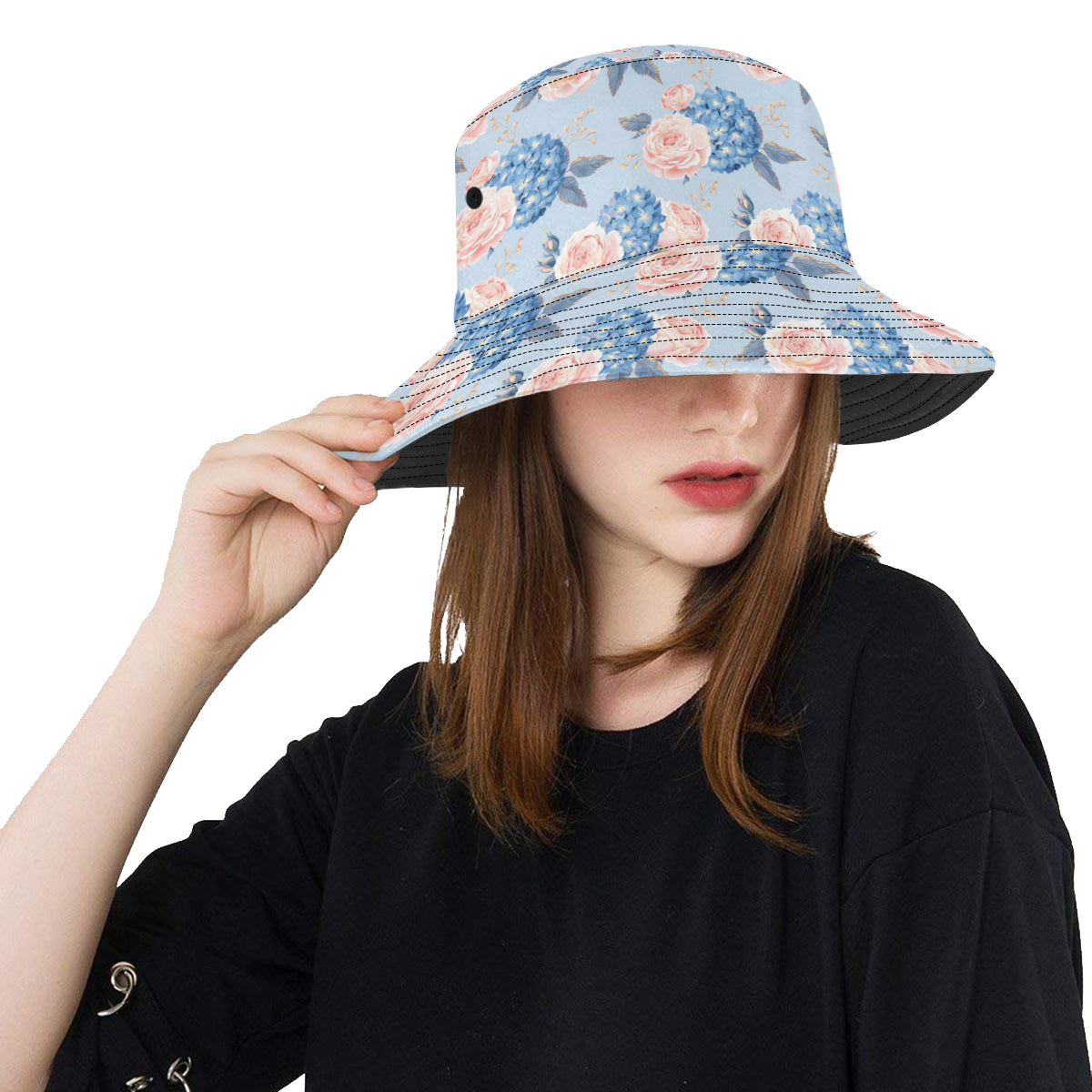 Hydrangea Pattern Print Design HD06 Unisex Bucket Hat