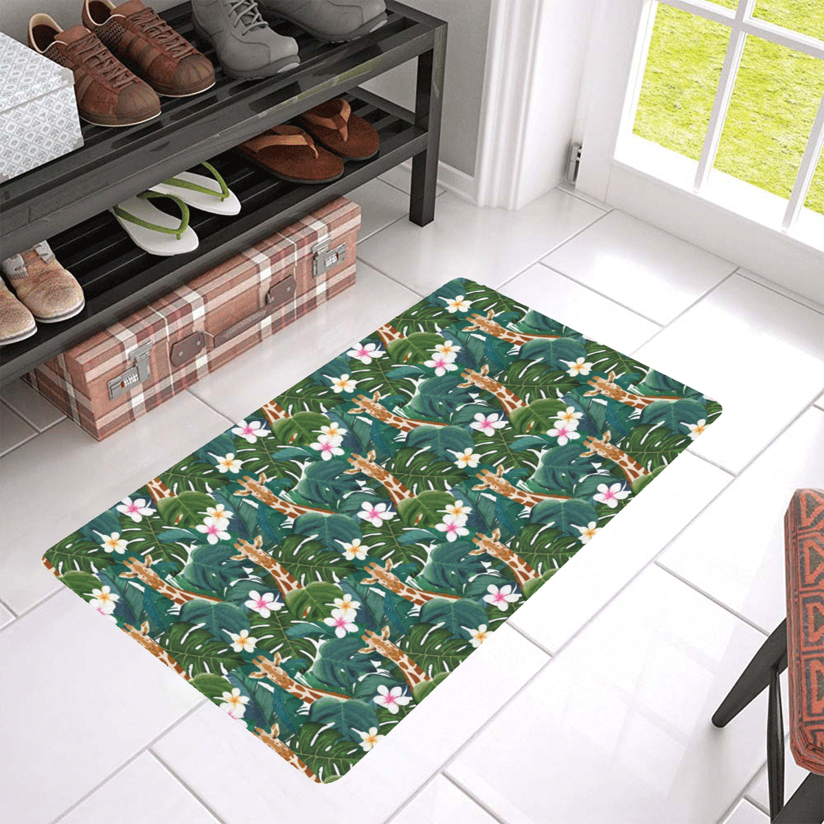 Giraffe Jungle Design Print Rubber Doormat