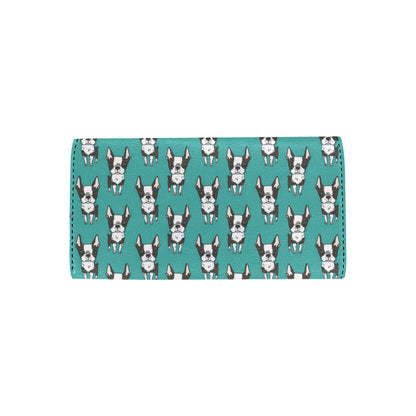 Boston Terrier Pattern Print Design 04 Women's Trifold Wallet