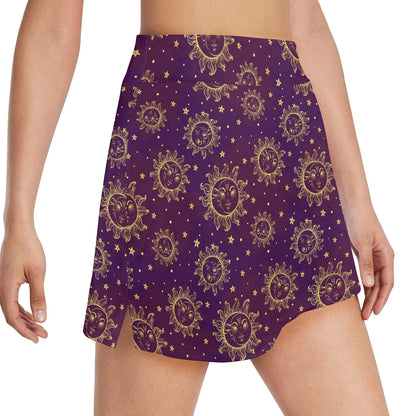 Sun Moon Star Design Themed Print 17" Golf & Pickleball Skort with Pockets