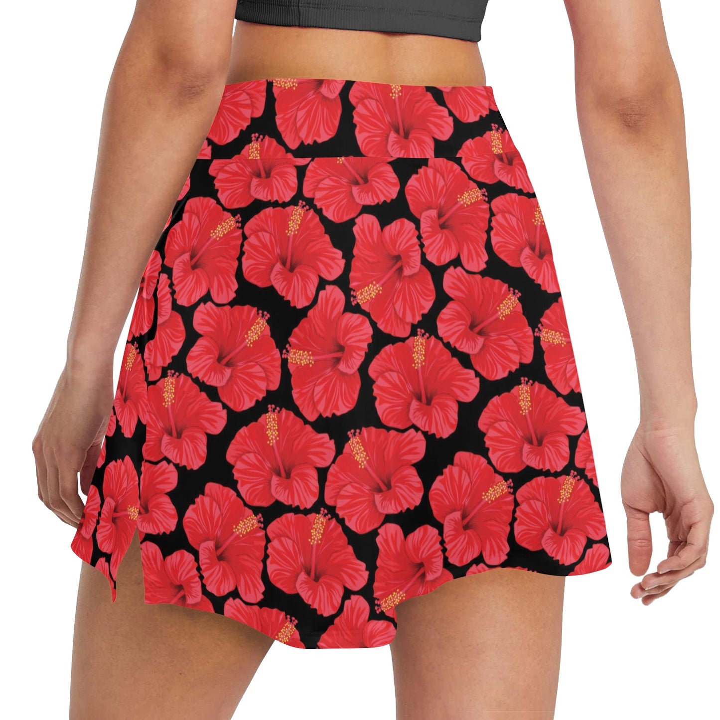 Hibiscus Red Pattern Print Design LKS306 Women's Golf Skirt with Pocket