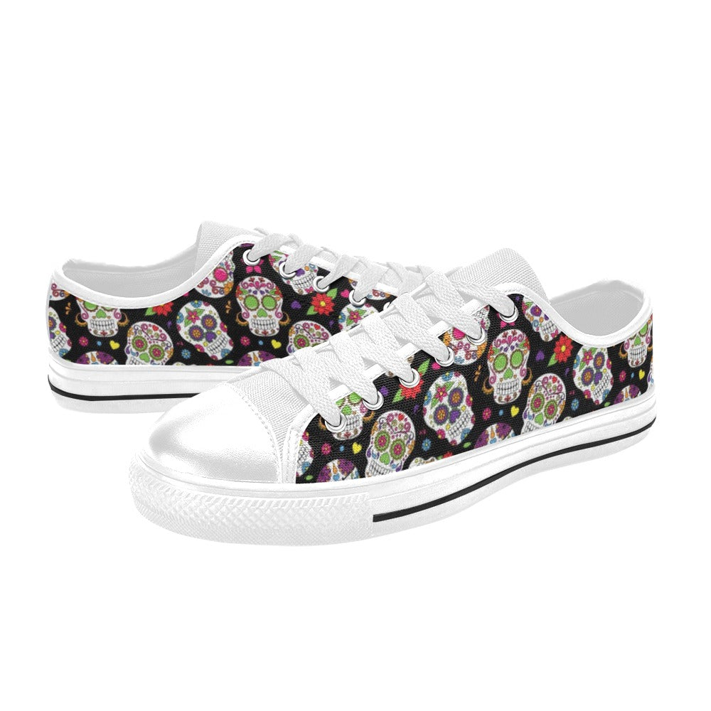 Sugar Skull Print Design LKS302 Women's White Low Top Shoes