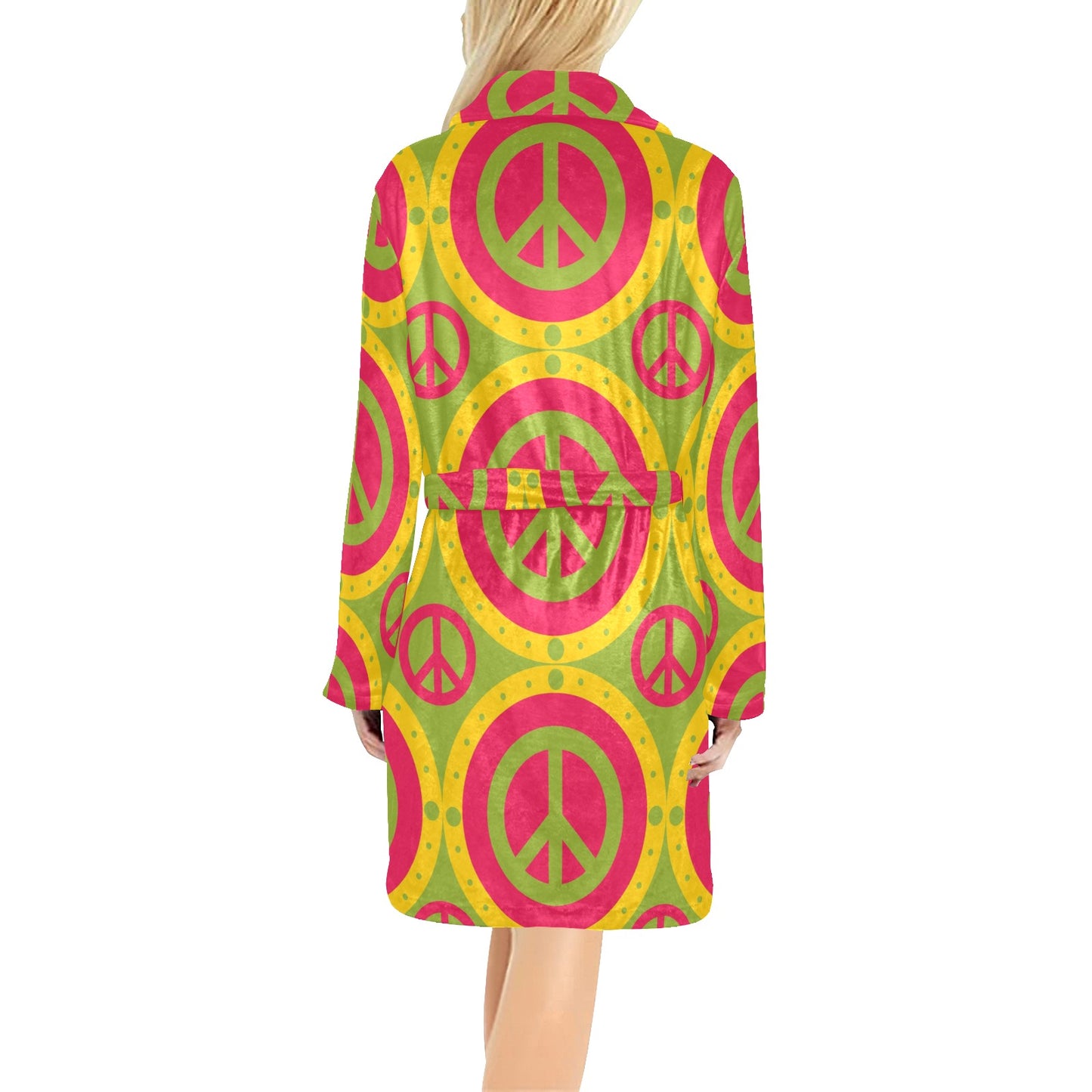 Peace Sign Pattern Print Design A01 Women's Fleece Robe