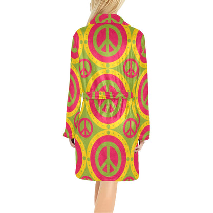 Peace Sign Pattern Print Design A01 Women's Fleece Robe