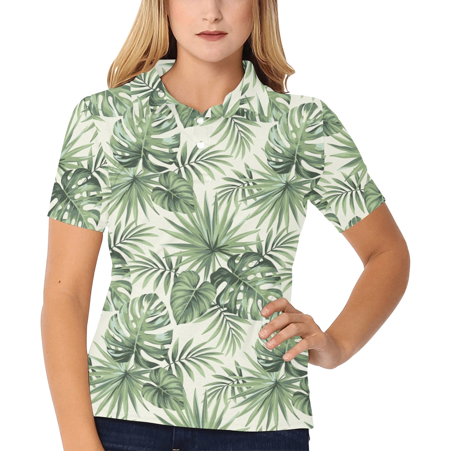 Palm Leaf Pattern Print Design A02 Women's Polo Shirt