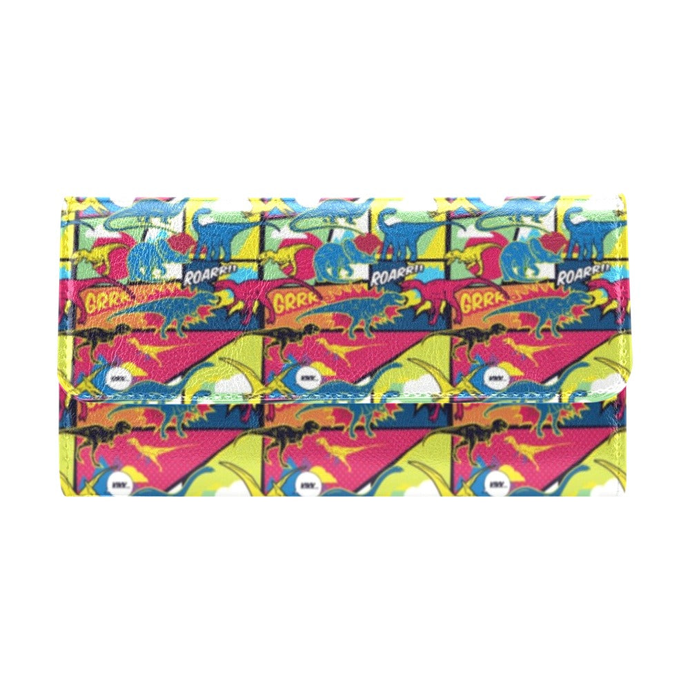 Dinosaur Comic Pop Art Style Women's Trifold Wallet