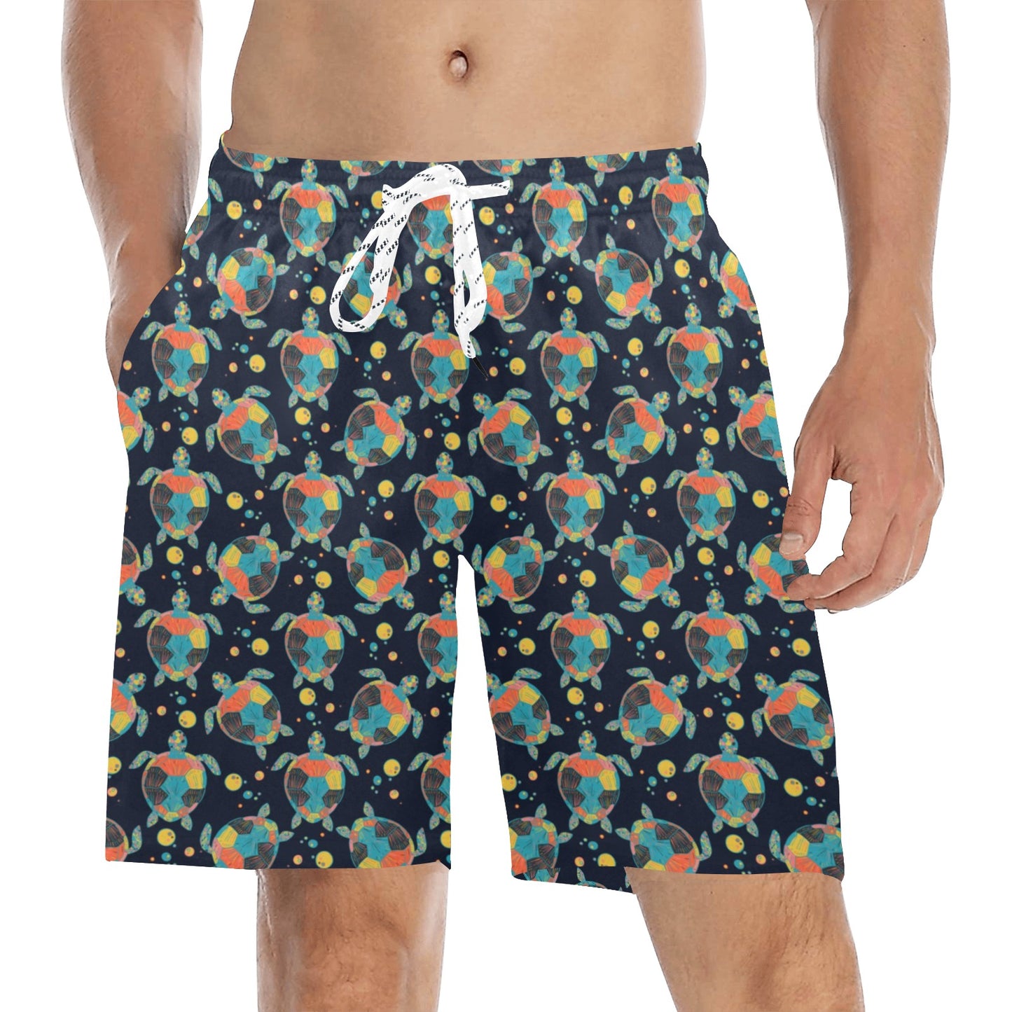 Sea Turtle Colorful with bubble Print Men's Swim Trunks Beach Shorts