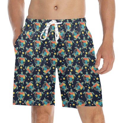 Sea Turtle Colorful with bubble Print Men's Swim Trunks Beach Shorts