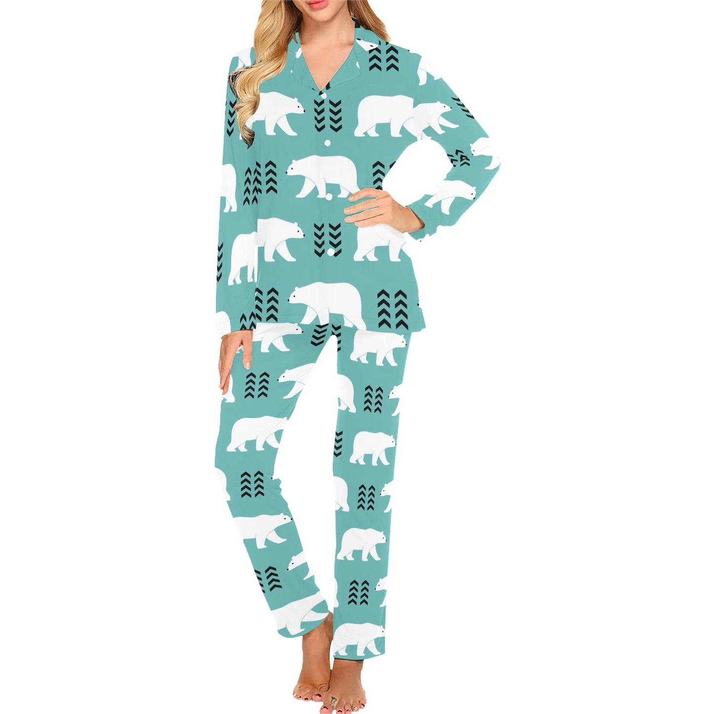 Polar Bear Pattern Print Design A05 Women's Long Pajama Set