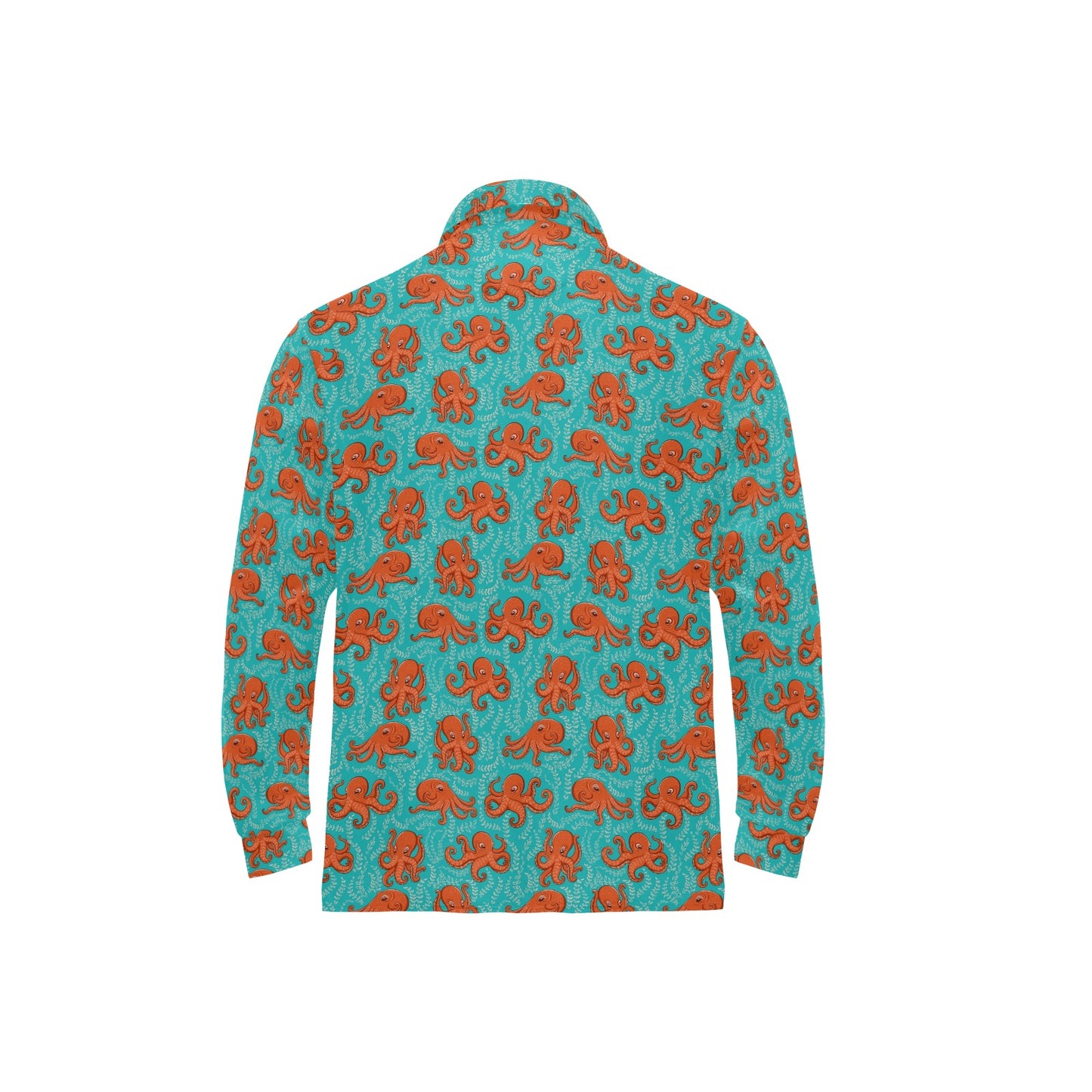 Octopus Cartoon Design Print Themed Long Sleeve Polo Shirt For Men's