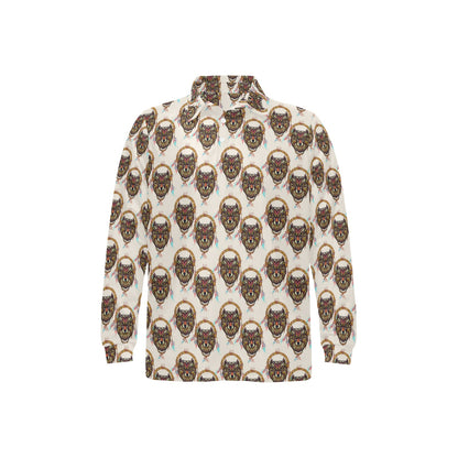 Wolf Tribal Dream Catcher Design Print Long Sleeve Polo Shirt For Men's