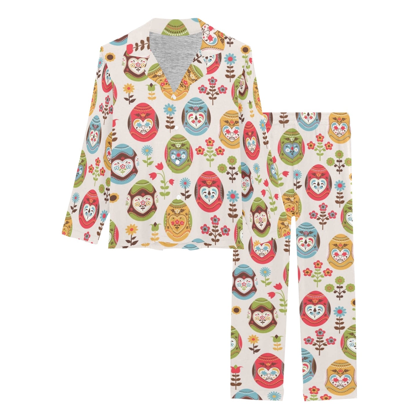 Easter Eggs Pattern Print Design RB011 Women's Long Pajama Set