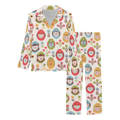 Easter Eggs Pattern Print Design RB011 Women's Long Pajama Set