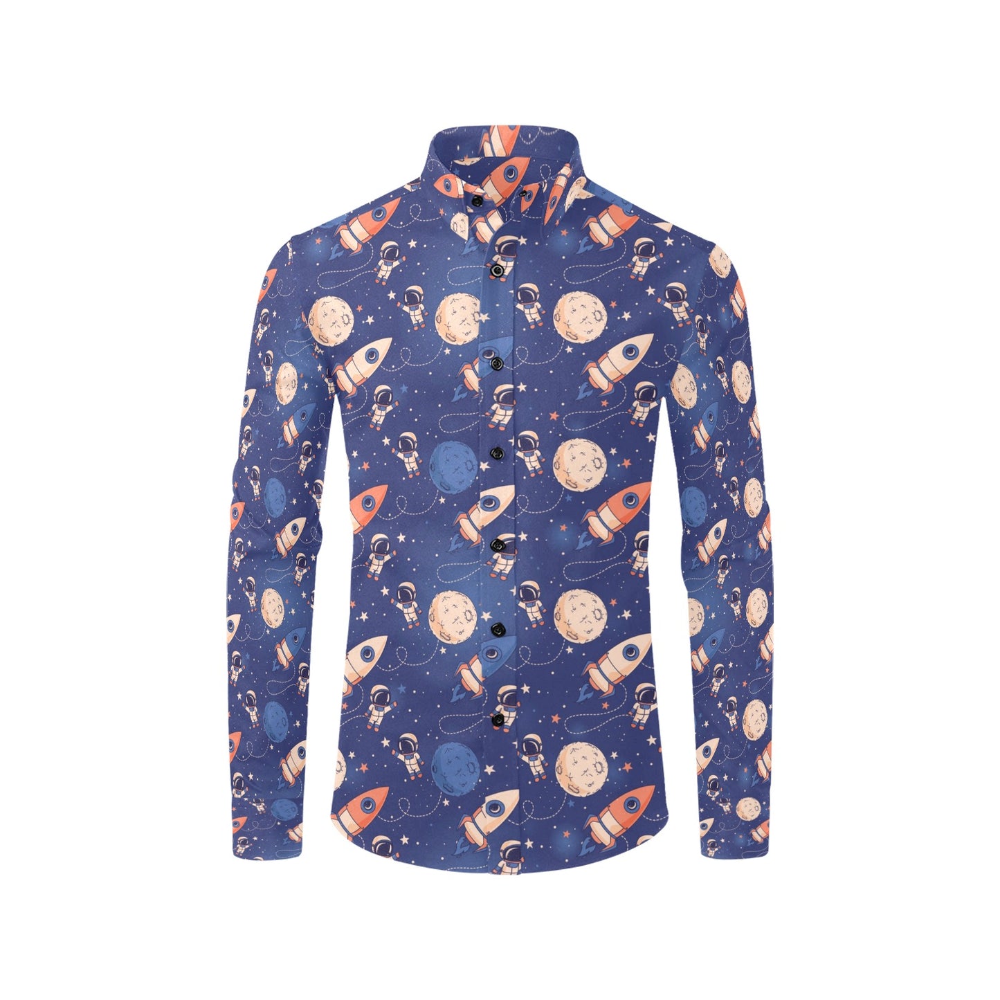 Space Astronaut Rocket Print Design LKS304 Men's Long Sleeve Dress Shirt