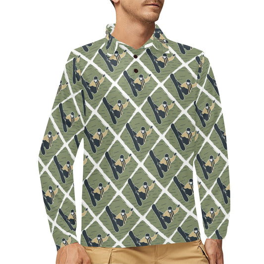 Snowboard Man Print Design LKS302 Long Sleeve Polo Shirt For Men's