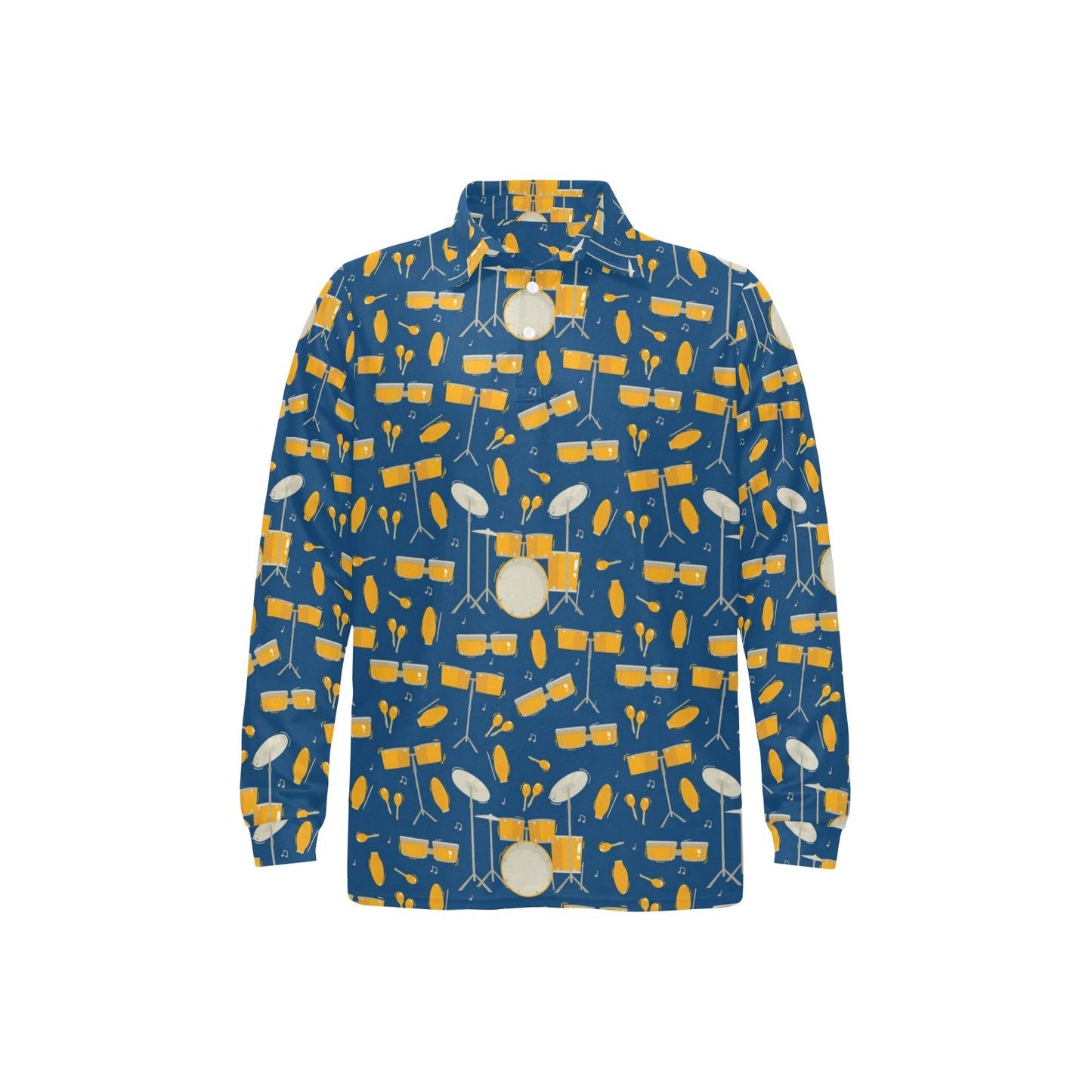 Drum Set Pattern Print Design 03 Long Sleeve Polo Shirt For Men's