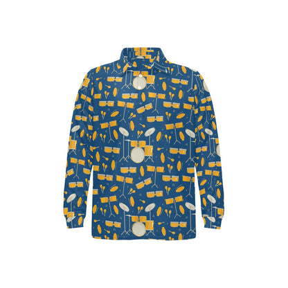 Drum Set Pattern Print Design 03 Long Sleeve Polo Shirt For Men's