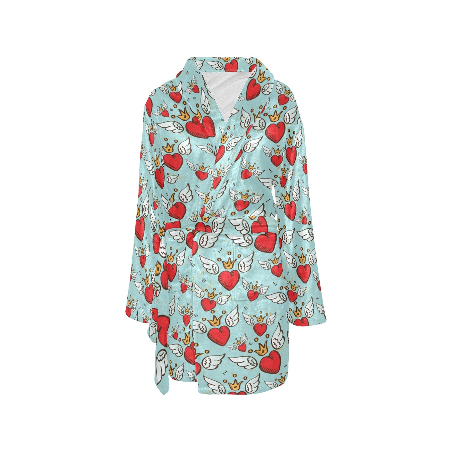 Angel Wings Heart Pattern Print Design 02 Women's Fleece Robe