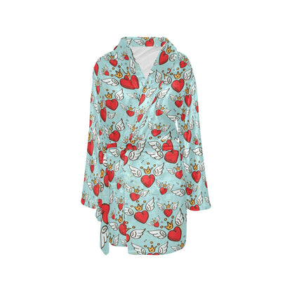 Angel Wings Heart Pattern Print Design 02 Women's Fleece Robe