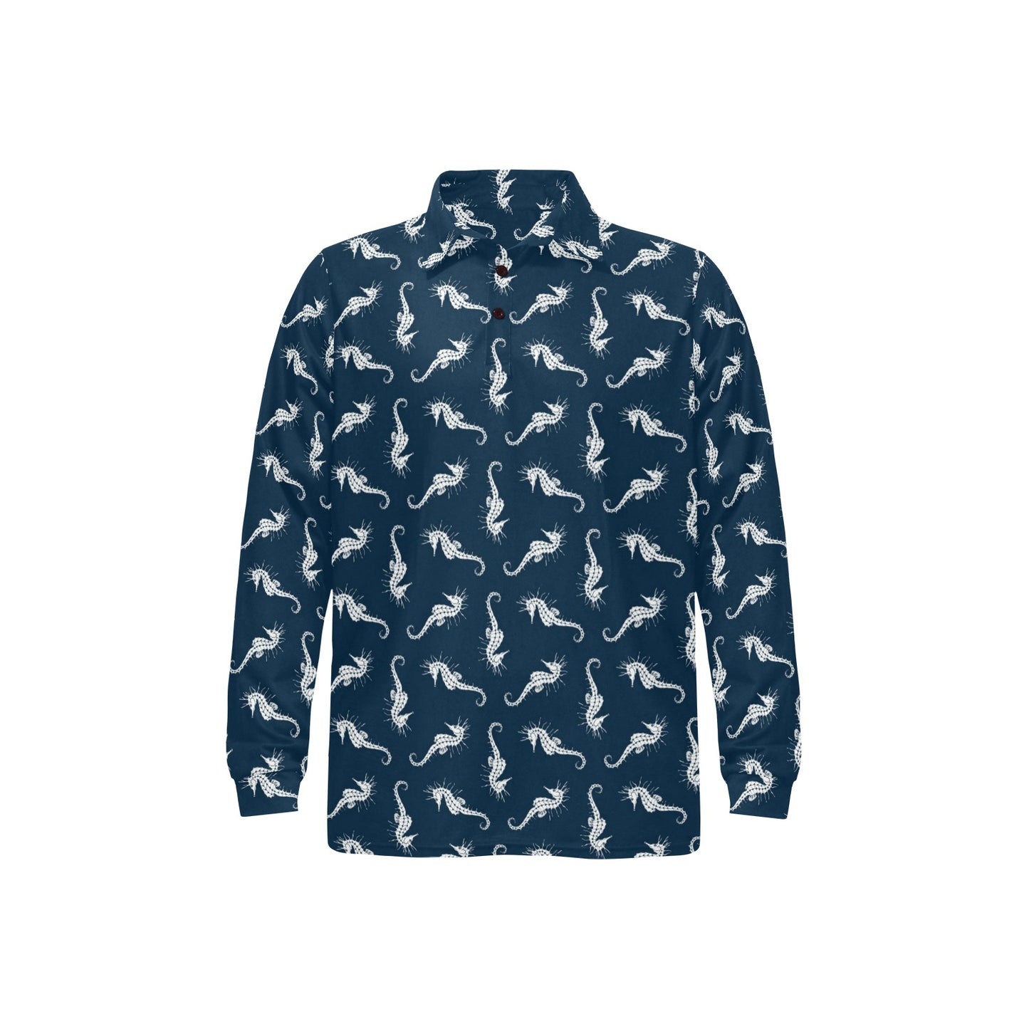SeaHorse Print Design LKS402 Long Sleeve Polo Shirt For Men's