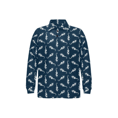 SeaHorse Print Design LKS402 Long Sleeve Polo Shirt For Men's