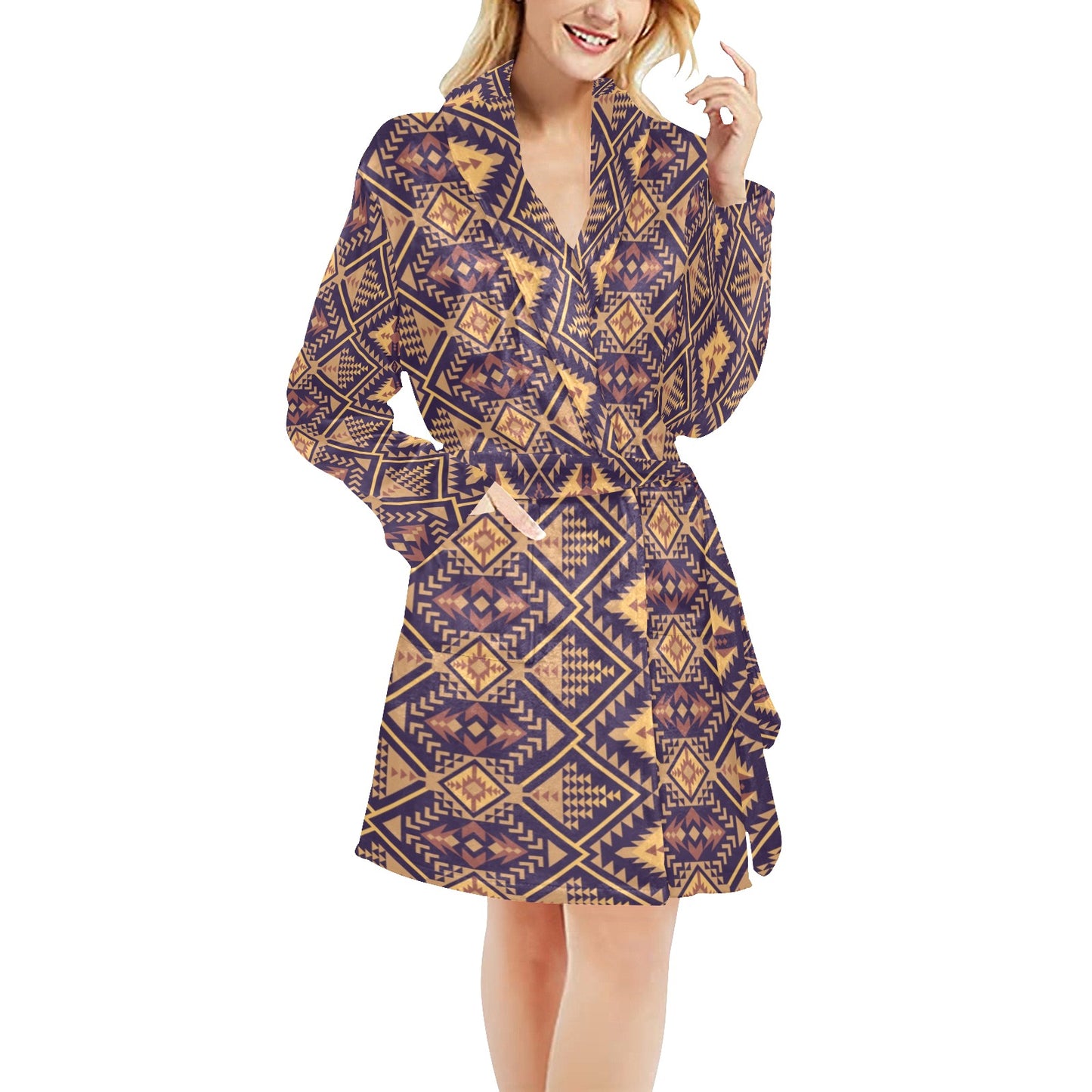Aztec Pattern Print Design 09 Women's Fleece Robe