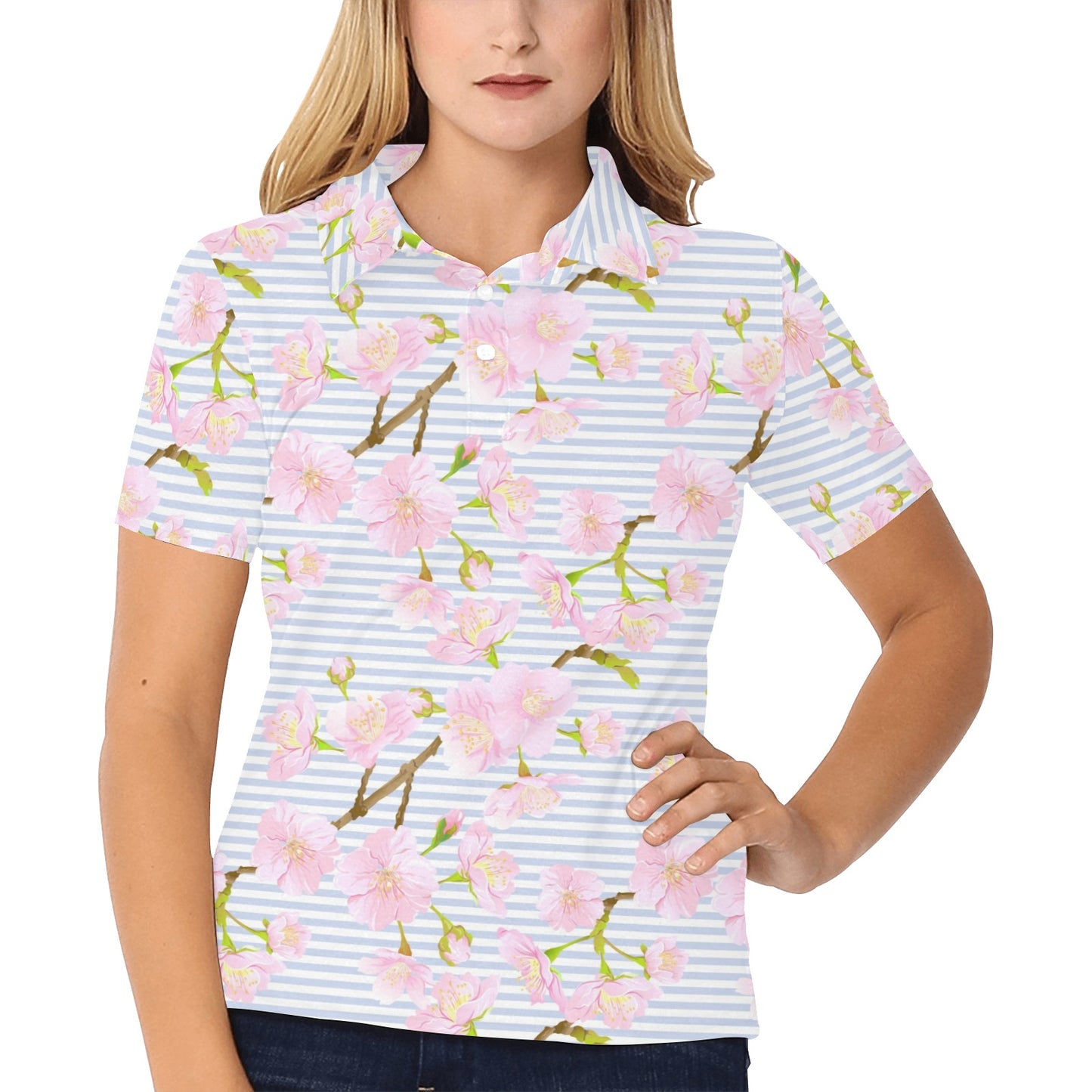 Pink Cherry Blossom Sakura Women's Polo Shirt