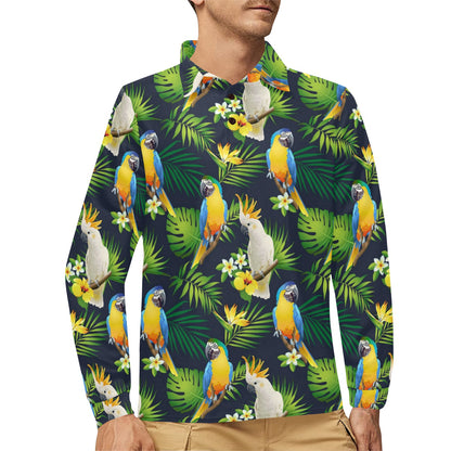 Parrot Pattern Print Design A03 Long Sleeve Polo Shirt For Men's