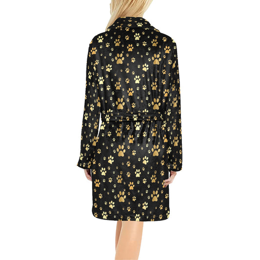Paw Gold Print Women's Fleece Robe