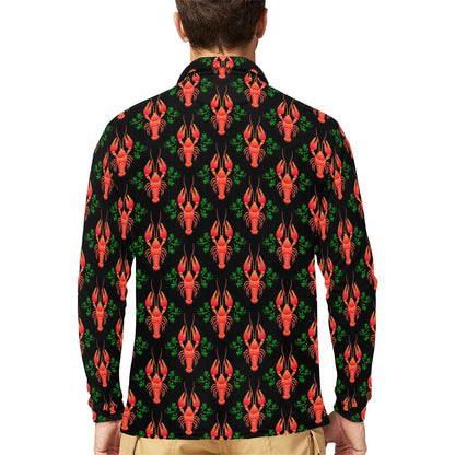 Lobster Print Design LKS403 Long Sleeve Polo Shirt For Men's