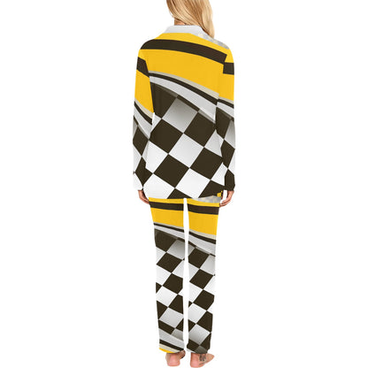 Checkered Flag Racing Style Women's Long Pajama Set