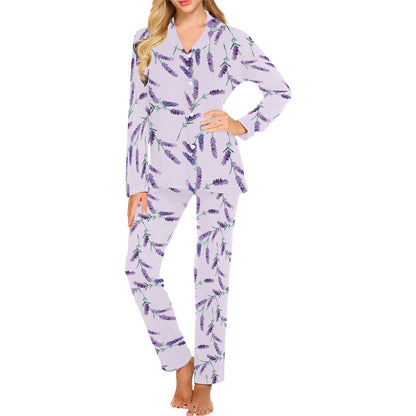 Lavender Pattern Print Design 02 Women's Long Pajama Set