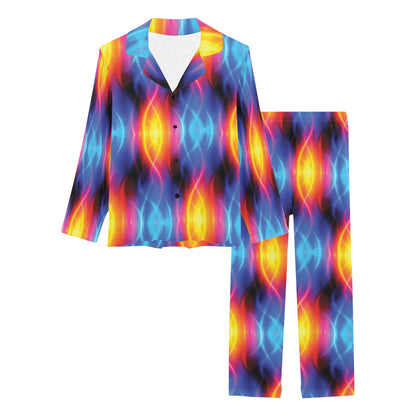 Flame Fire Blue Design Print Women's Long Pajama Set