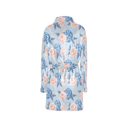 Hydrangea Pattern Print Design HD06 Women's Fleece Robe