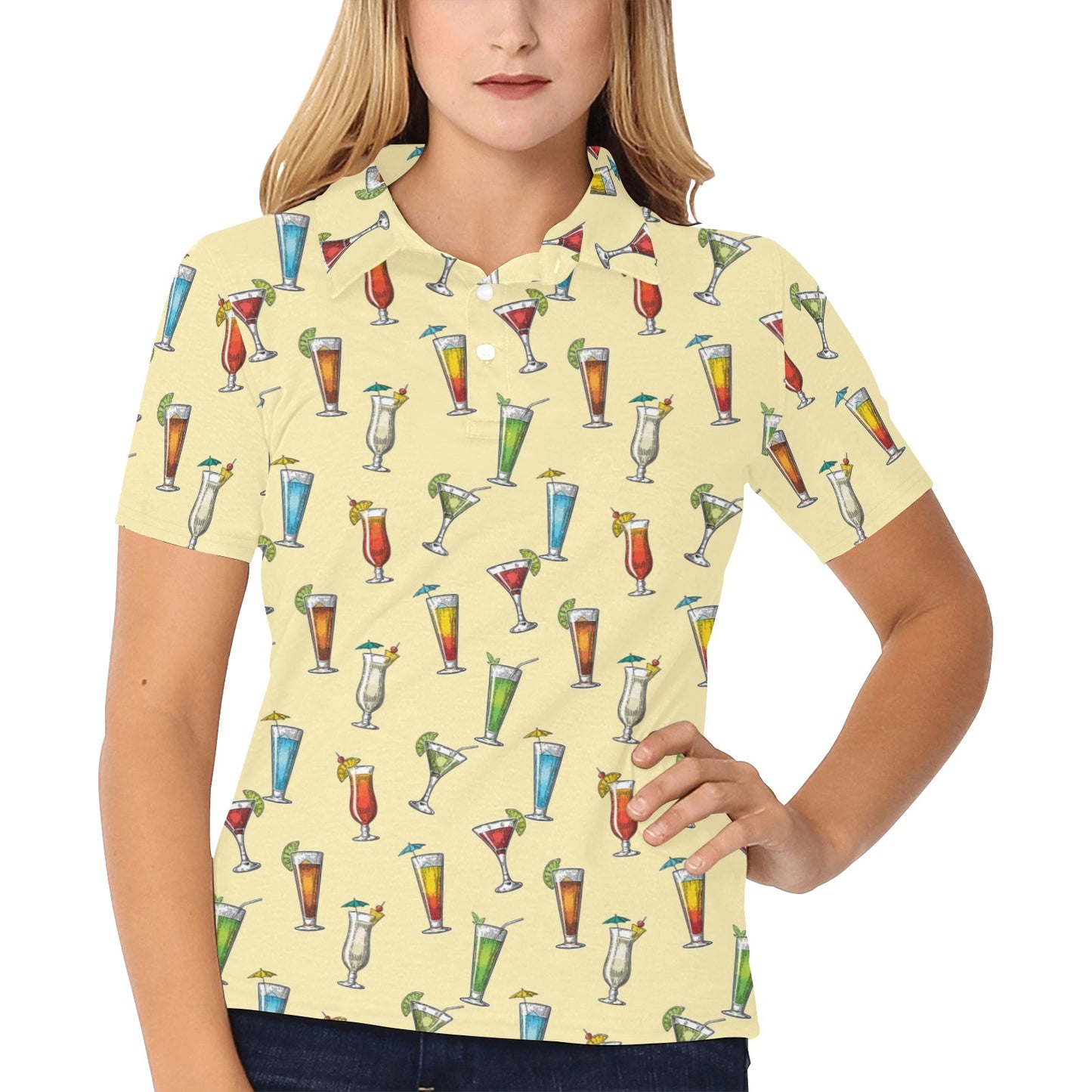 Cocktail Pattern Print Design 02 Women's Polo Shirt