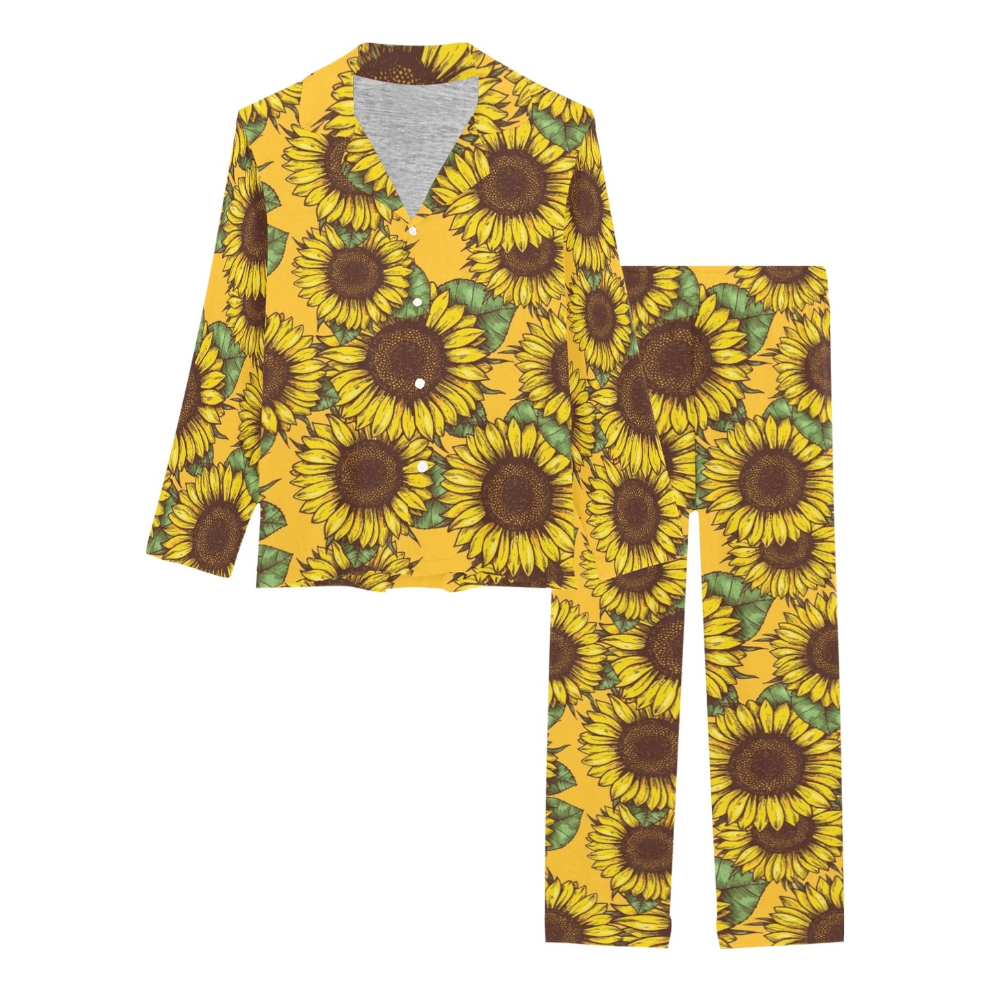 Sunflower Pattern Print Design SF04 Women's Long Pajama Set