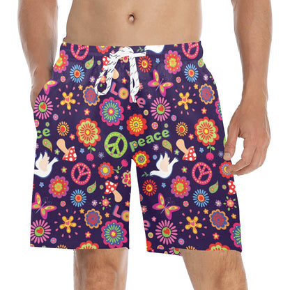 Flower Power Peace Design Print Men's Swim Trunks Beach Shorts
