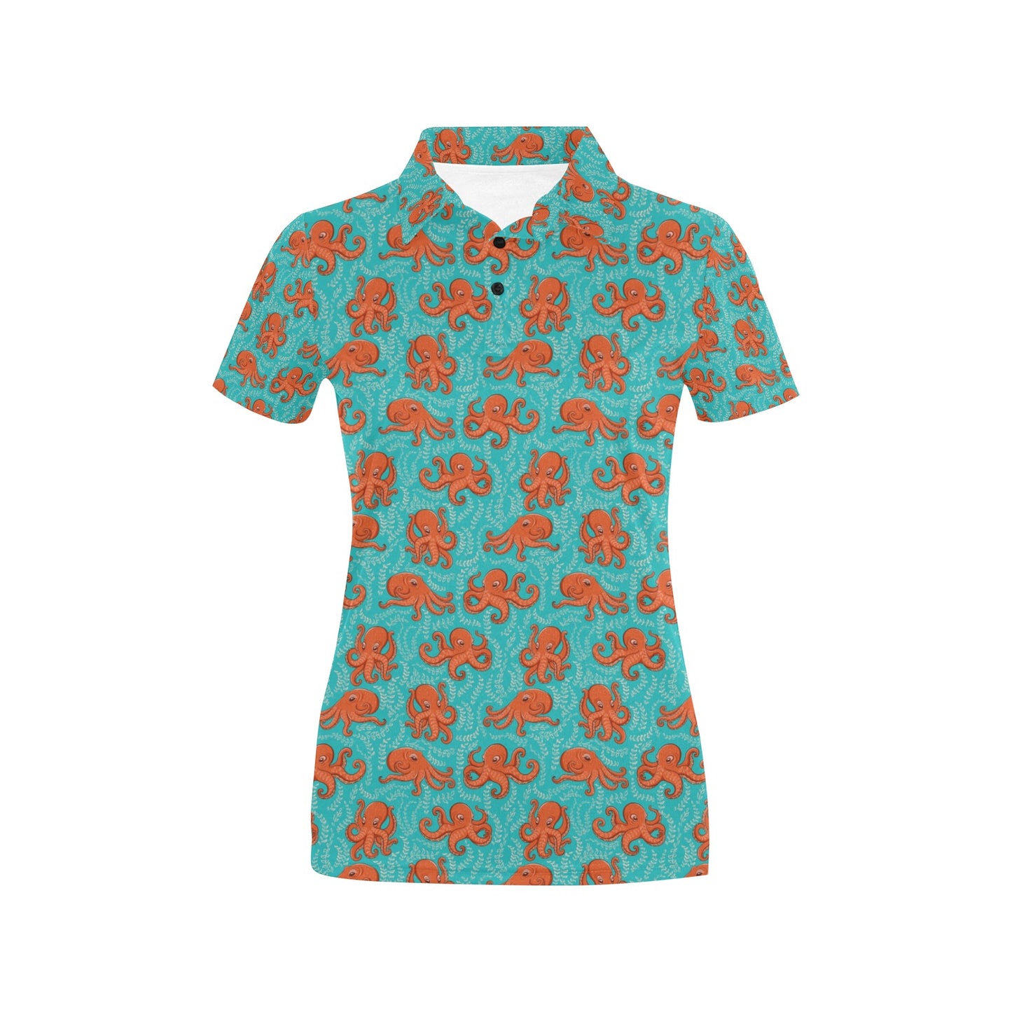 Octopus Cartoon Design Print Themed Women's Polo Shirt