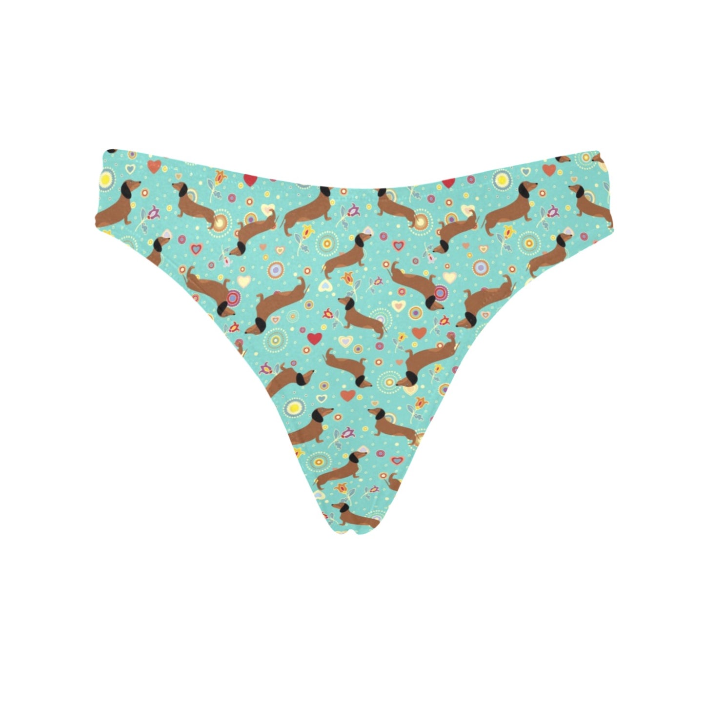 Dachshund with Floral Print Pattern Women's Thongs