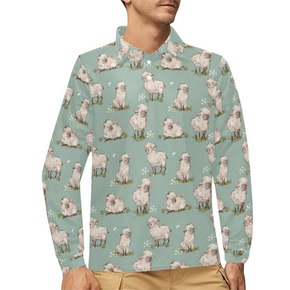 Sheep Print Design LKS405 Long Sleeve Polo Shirt For Men's