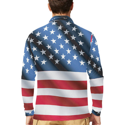 American flag Classic Long Sleeve Polo Shirt For Men's