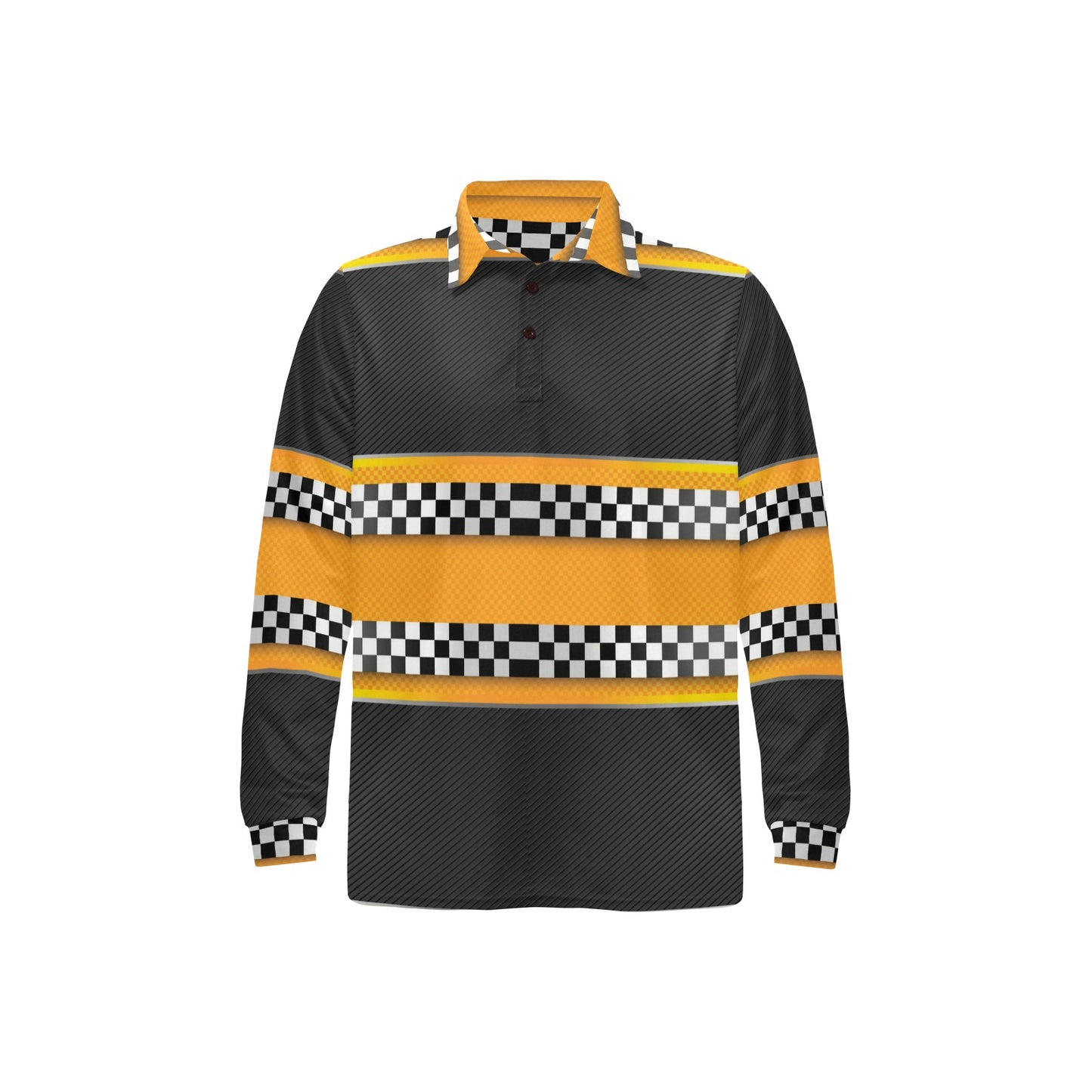 Checkered Pattern Print Design 01 Long Sleeve Polo Shirt For Men's