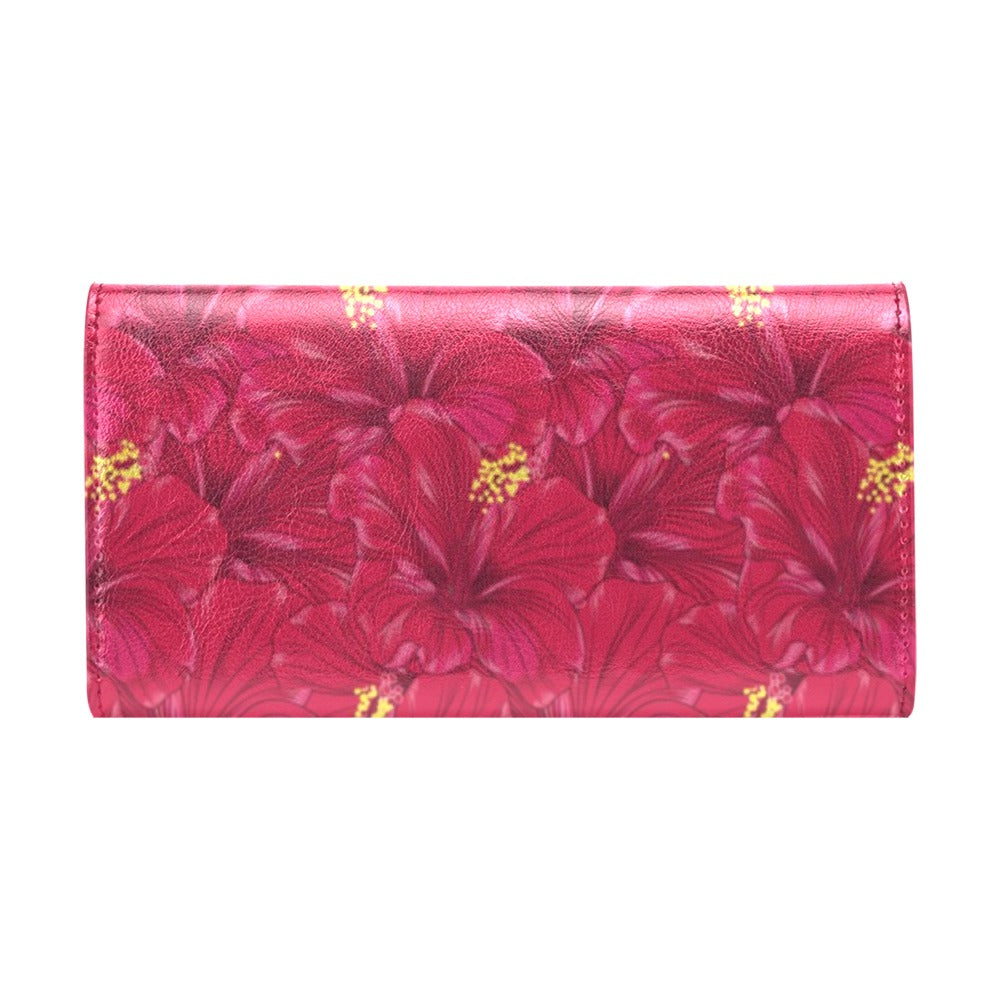 Hibiscus Red Pattern Print LKS308 Women's Trifold Wallet