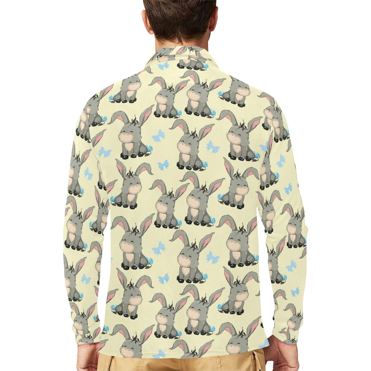 Donkey Baby Pattern Print Design 02 Long Sleeve Polo Shirt For Men's