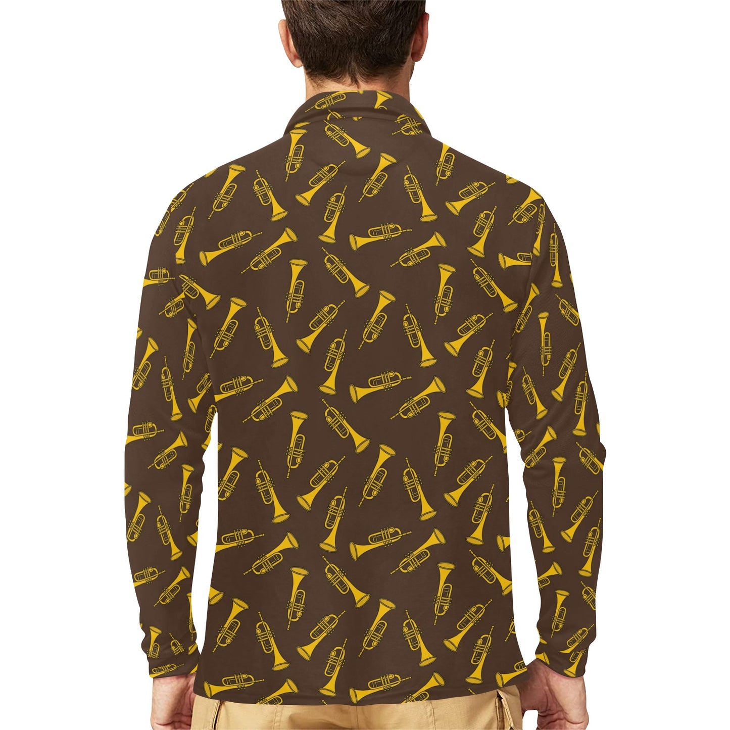 Trumpet Pattern Design Print Long Sleeve Polo Shirt For Men's