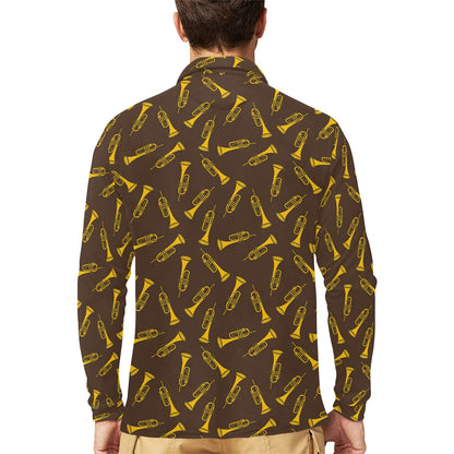 Trumpet Pattern Design Print Long Sleeve Polo Shirt For Men's