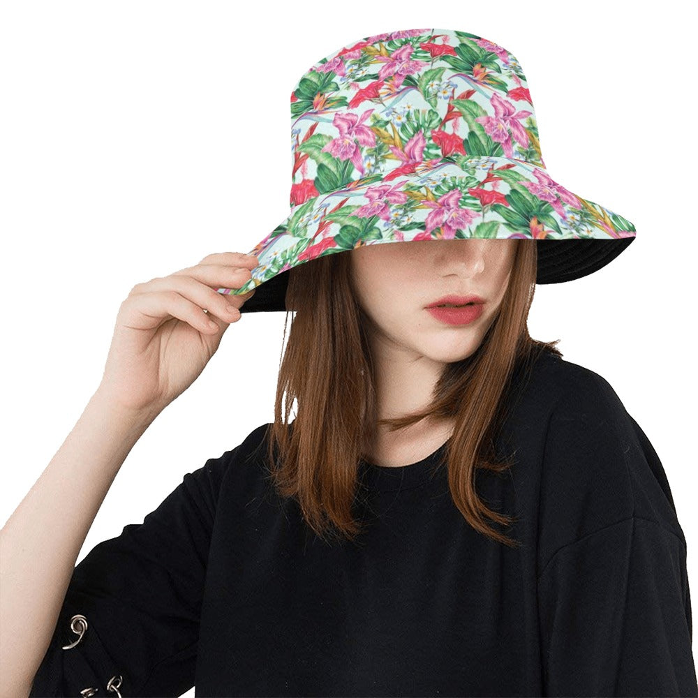 Tropical Flower Print Design LKS304 Unisex Bucket Hat
