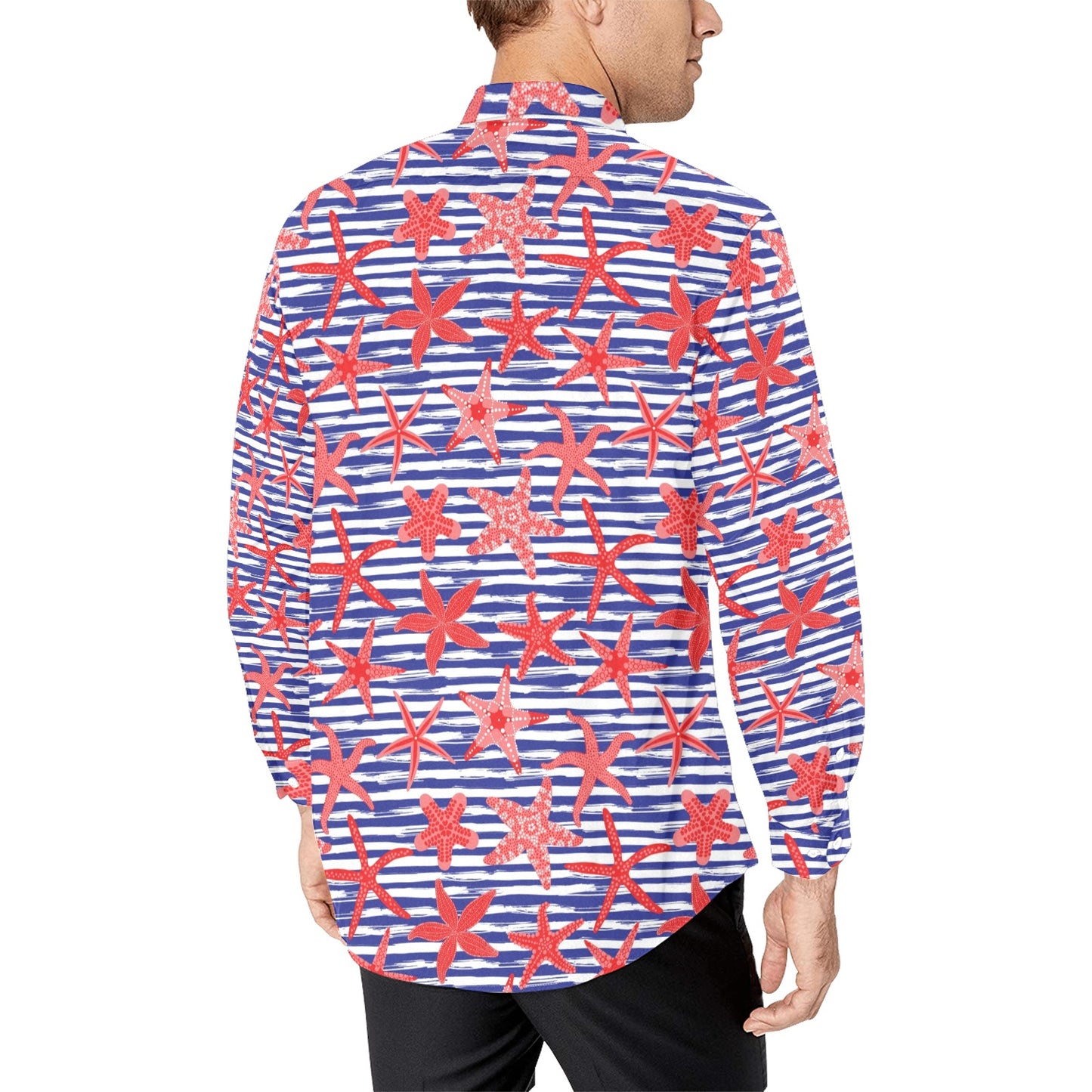 Starfish Print Design LKS401 Men's Long Sleeve Dress Shirt