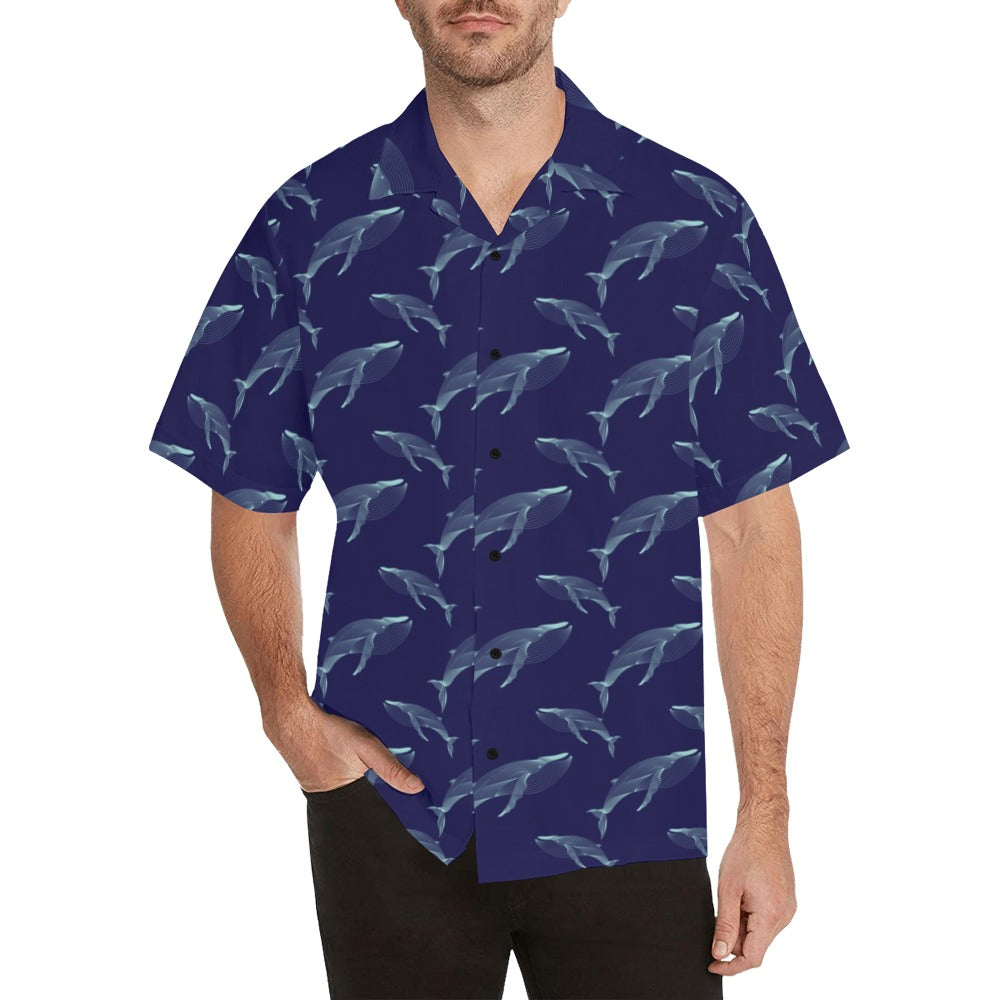 Blue Whale Print Design LKS402 Men's Men's Hawaiian Shirt